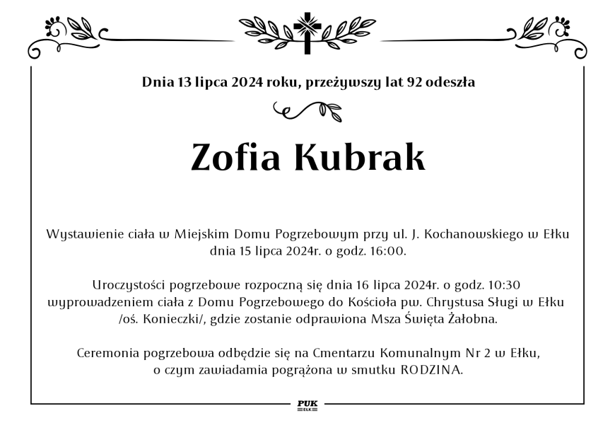 Zofia Kubrak - nekrolog